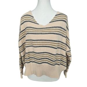 Olivaceous V-Neck Knit Striped Sweater Size Medium